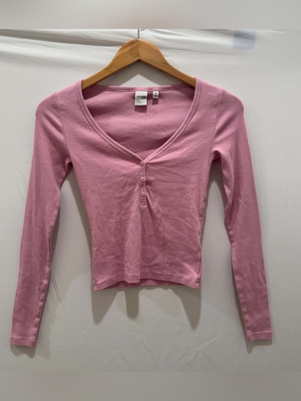 Aritzia Homestretch Women's  Pink Long-Sleeve Ribbed Henley Top XS